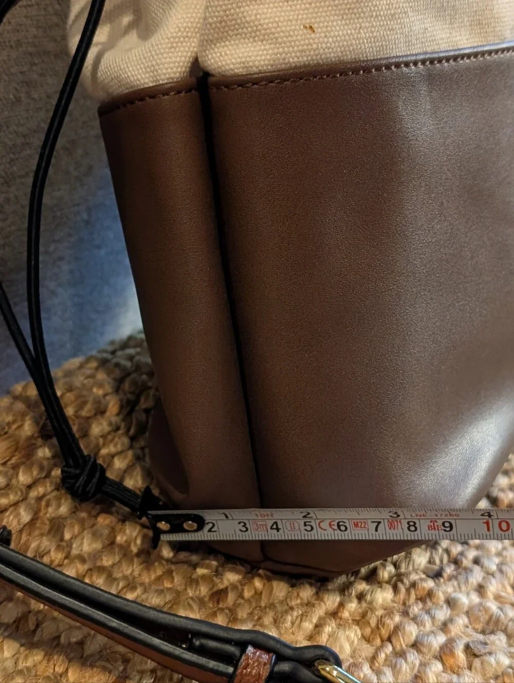 Calvin Klein Brown and Cream Canvas Drawstring Crossbody Bucket Bag Equestrian